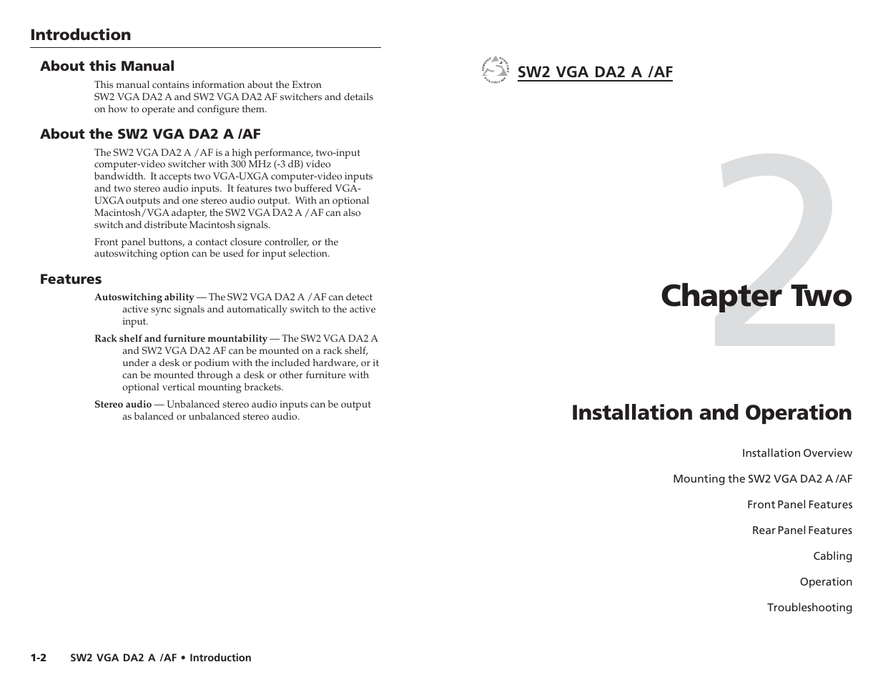 Chapter two | Extron Electronics SW2 VGA DA2 A_AF User Guide User Manual | Page 5 / 15