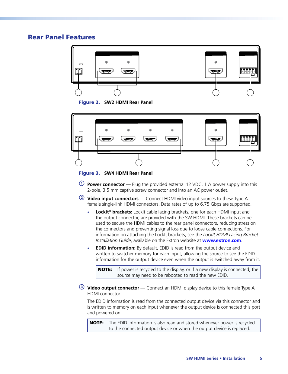 Rear panel features, Rear panel, Diagrams | Extron Electronics SW HDMI Series User Guide User Manual | Page 11 / 42