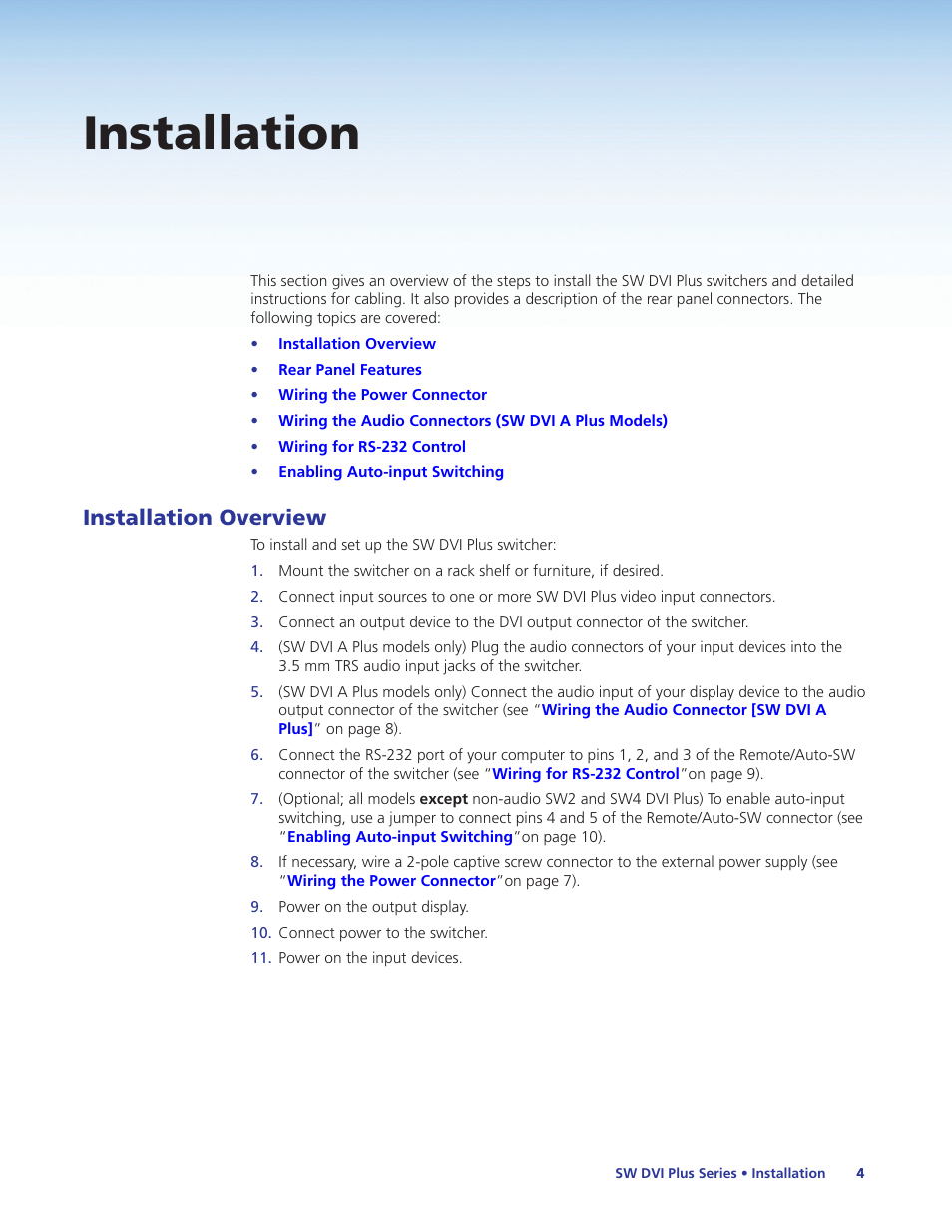 Installation, Installation overview | Extron Electronics SW DVI Plus Series User Guide User Manual | Page 10 / 45