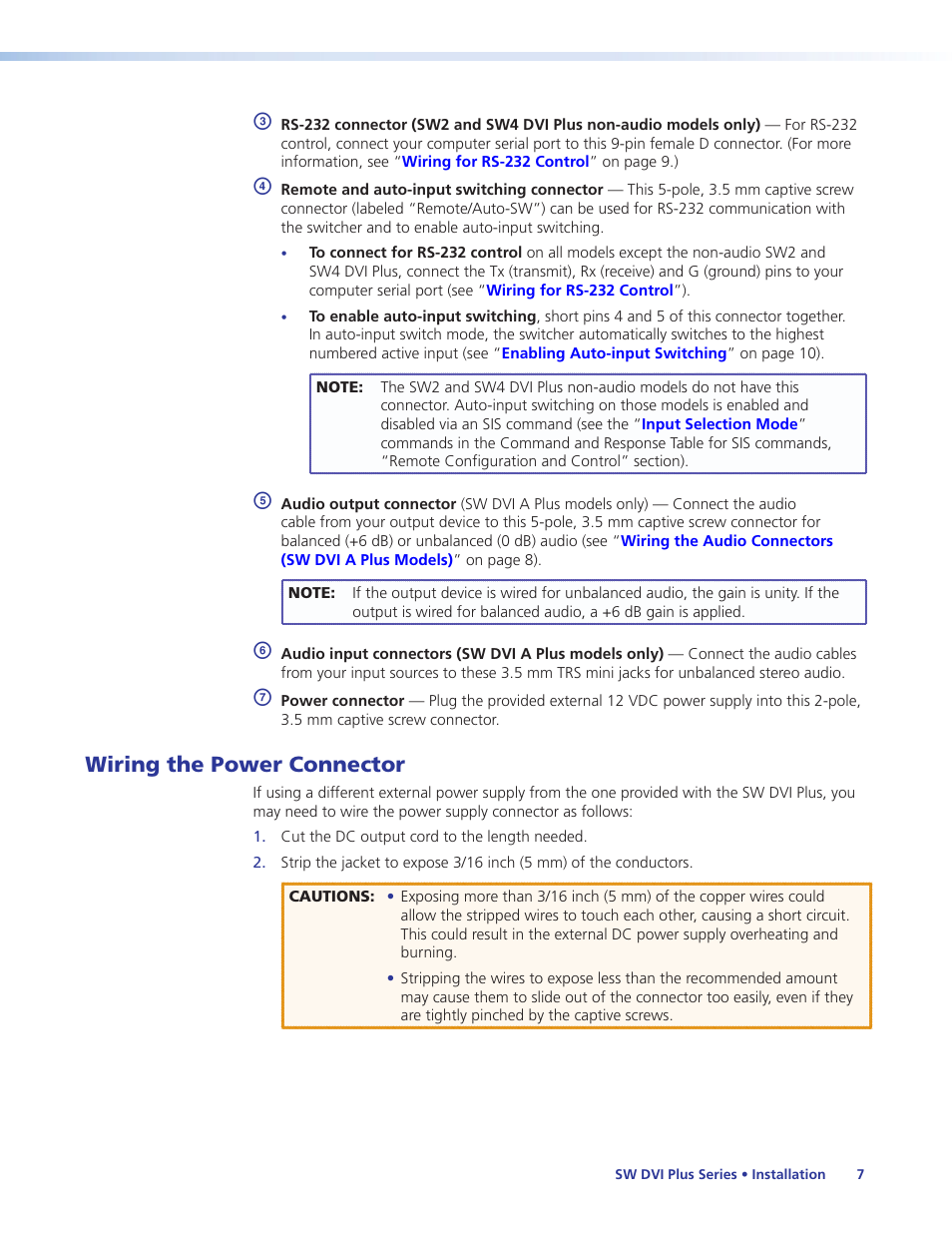 Wiring the power connector | Extron Electronics SW DVI Plus Series User Guide User Manual | Page 13 / 45