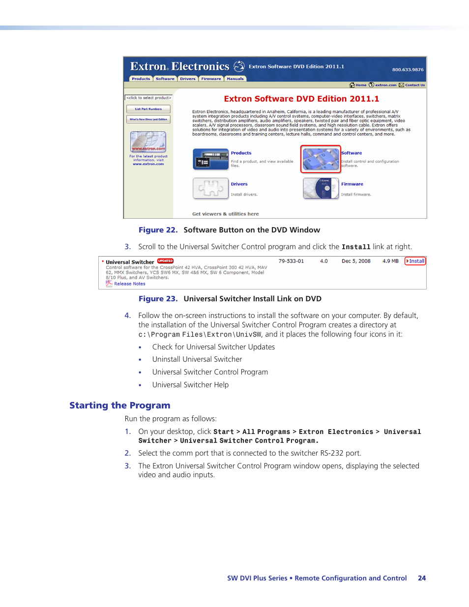 Starting the program | Extron Electronics SW DVI Plus Series User Guide User Manual | Page 30 / 45