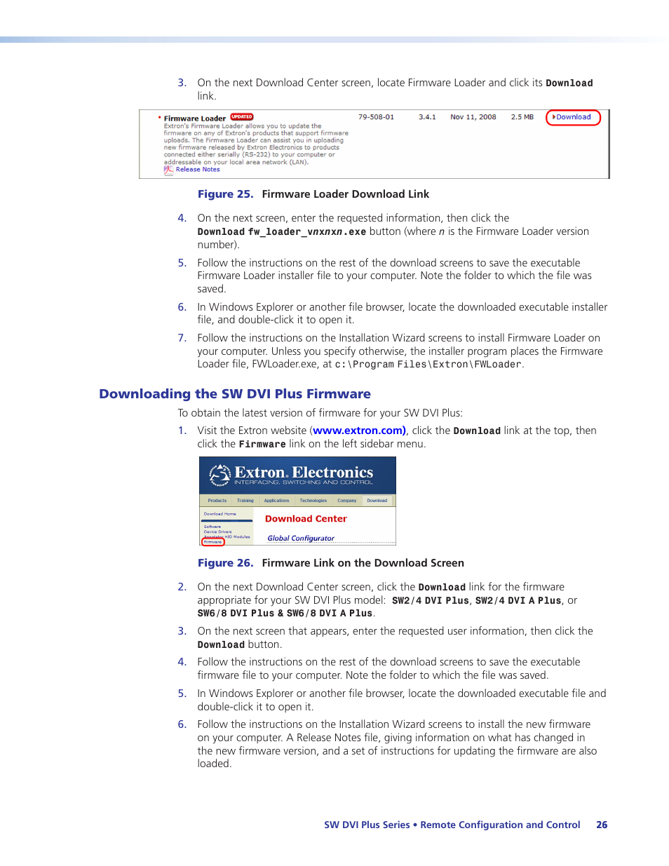 Downloading the sw dvi plus firmware | Extron Electronics SW DVI Plus Series User Guide User Manual | Page 32 / 45