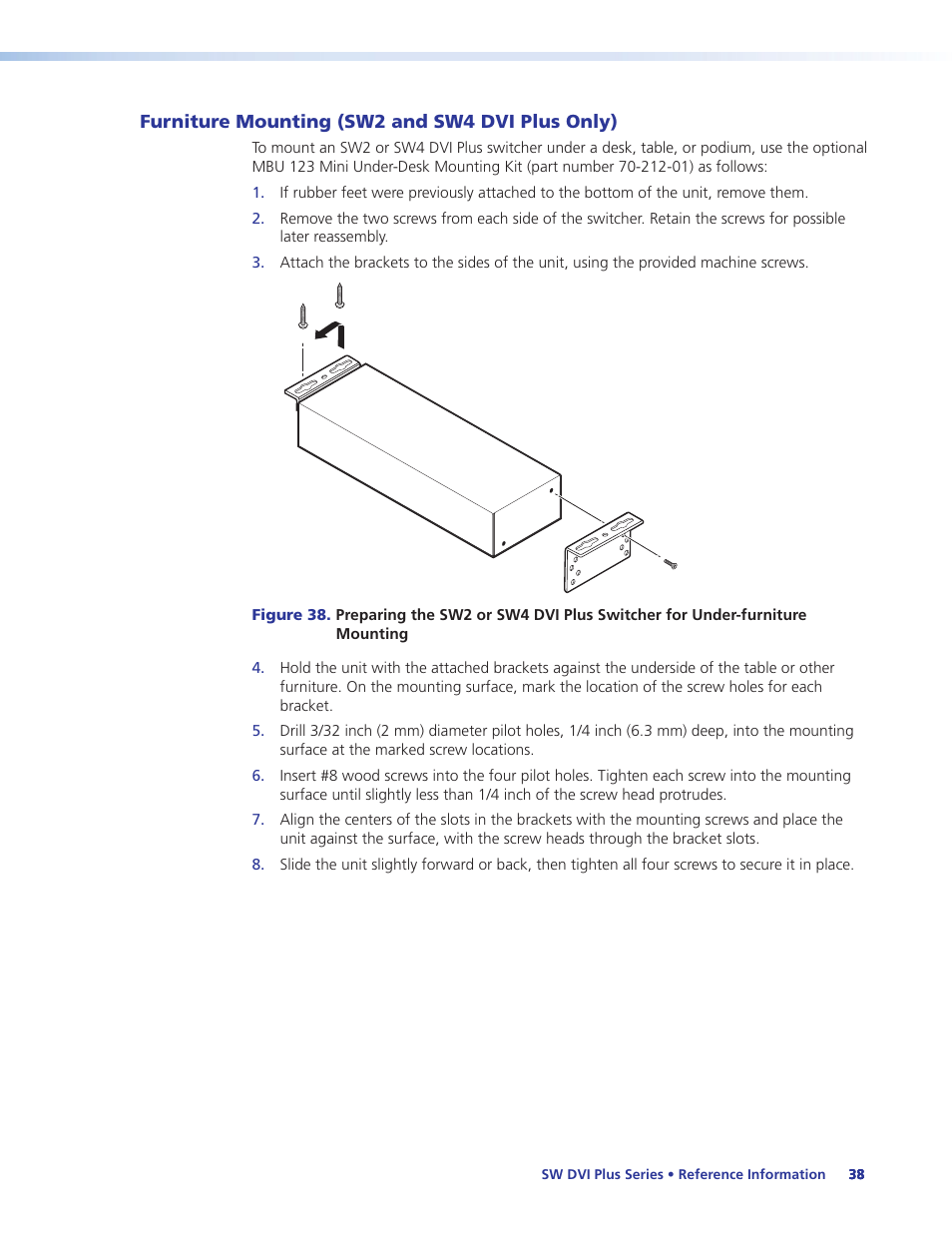 Furniture mounting (sw2 and sw4 dvi plus only), Furniture mounting (sw2 and sw4 dvi plus, Only) | Extron Electronics SW DVI Plus Series User Guide User Manual | Page 44 / 45