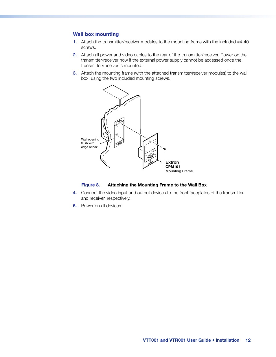 Wall box mounting | Extron Electronics VTR001 User Guide User Manual | Page 17 / 24