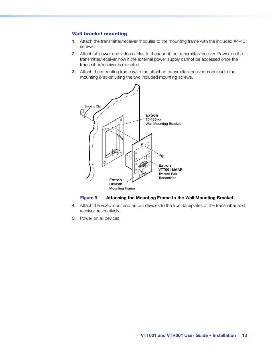 Wall bracket mounting, Vtt001 wall mounting w new bracket.eps, Extron | Extron Electronics VTR001 User Guide User Manual | Page 18 / 24