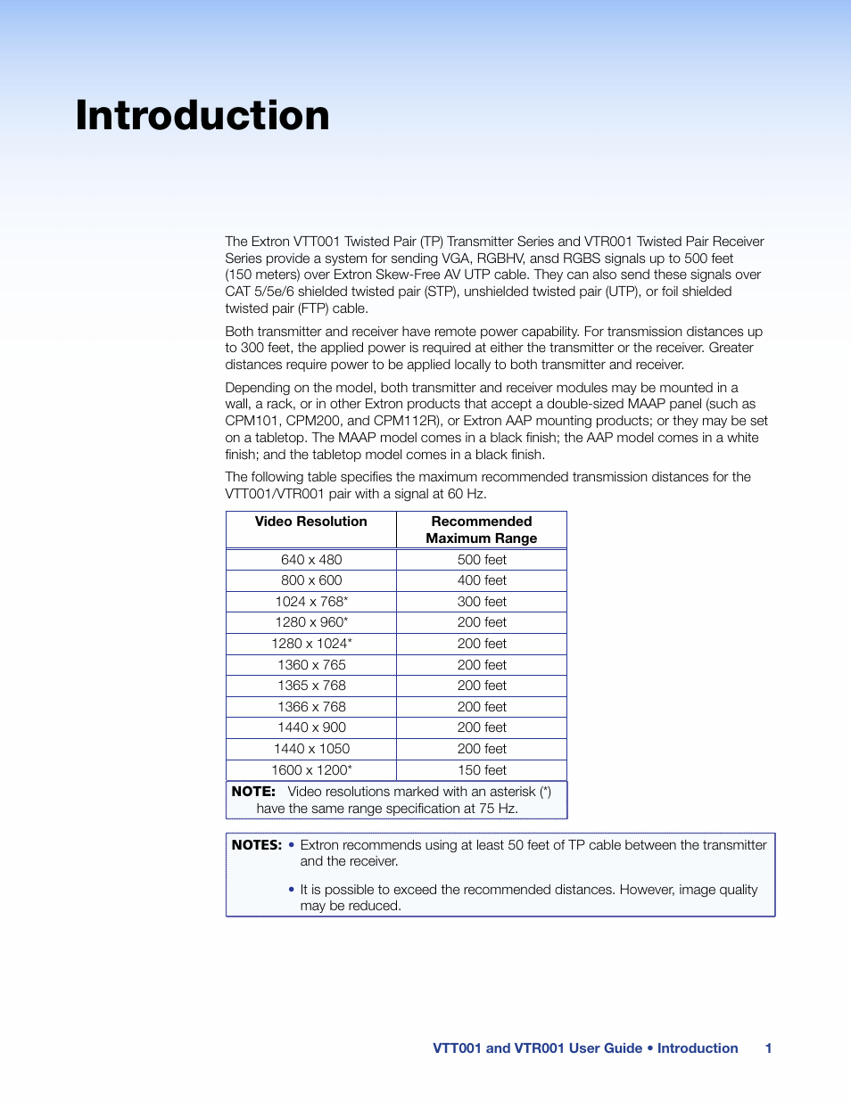 Introduction | Extron Electronics VTR001 User Guide User Manual | Page 6 / 24