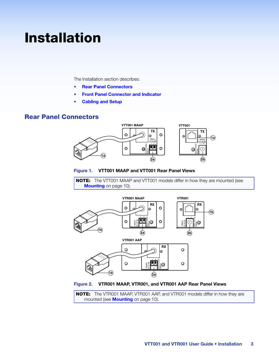 Installation, Rear panel connectors | Extron Electronics VTR001 User Guide User Manual | Page 8 / 24