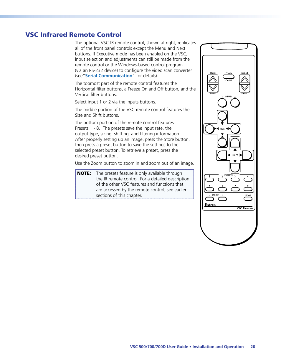 Vsc infrared remote control, Esults. see the, Section | Extron Electronics VSC 500_700_700D User Guide User Manual | Page 26 / 45