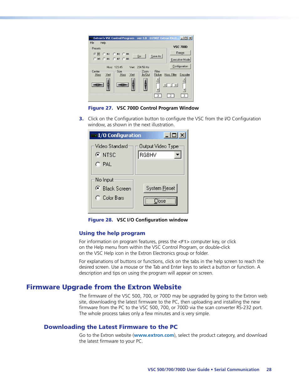 Firmware upgrade from the extron website, Downloading the latest firmware to the pc | Extron Electronics VSC 500_700_700D User Guide User Manual | Page 34 / 45