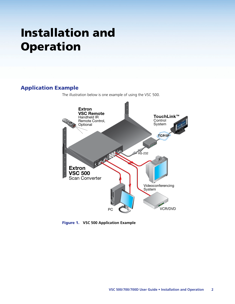 Application example, Installation and operation, Extron vsc 500 | Extron Electronics VSC 500_700_700D User Guide User Manual | Page 8 / 45