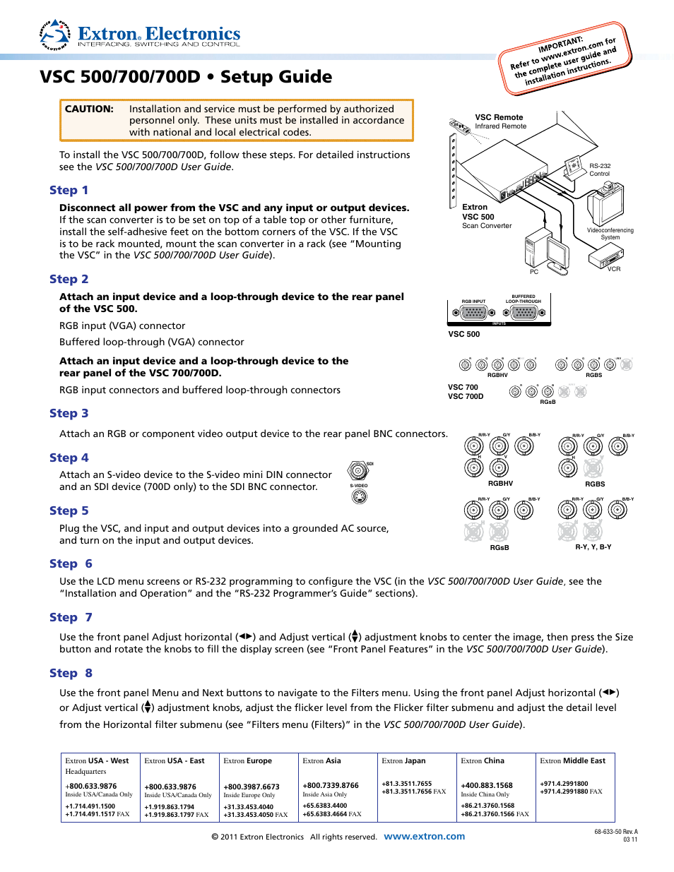 Extron Electronics VSC 500_700_700D Setup Guide User Manual | 1 page