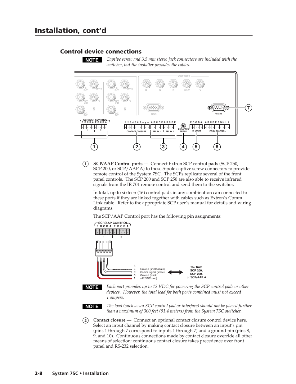 Installation, cont’d, Control device connections, System 7sc • installation 2-8 | Extron Electronics System 7SC User Manual | Page 20 / 74