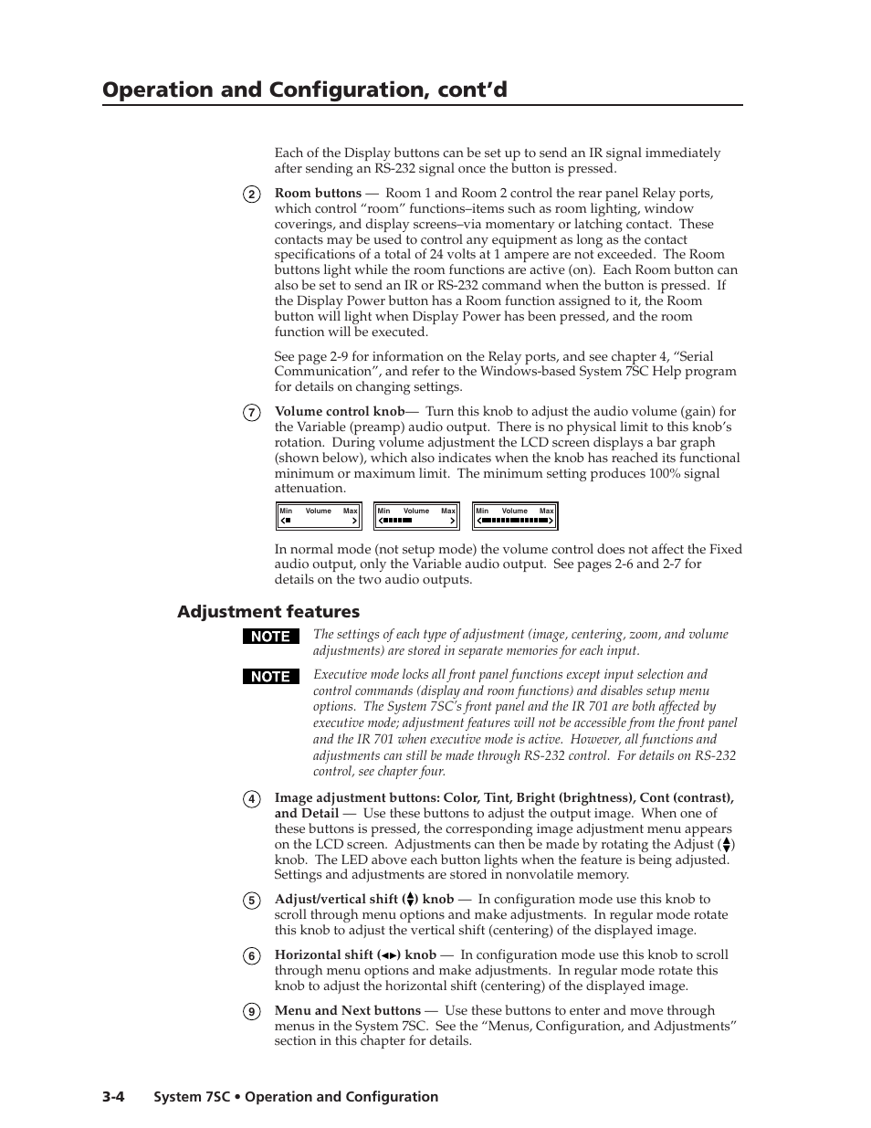 Operation and configuration, cont’d, Adjustment features | Extron Electronics System 7SC User Manual | Page 32 / 74