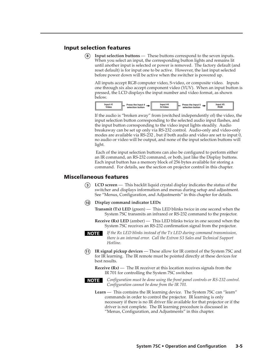 Input selection features, Miscellaneous features | Extron Electronics System 7SC User Manual | Page 33 / 74