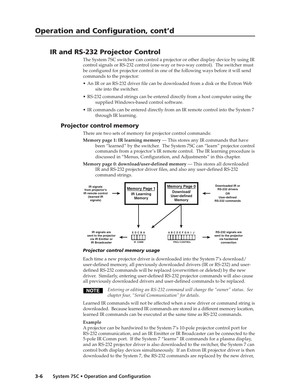 Operation and configuration, cont’d, Ir and rs-232 projector control | Extron Electronics System 7SC User Manual | Page 34 / 74