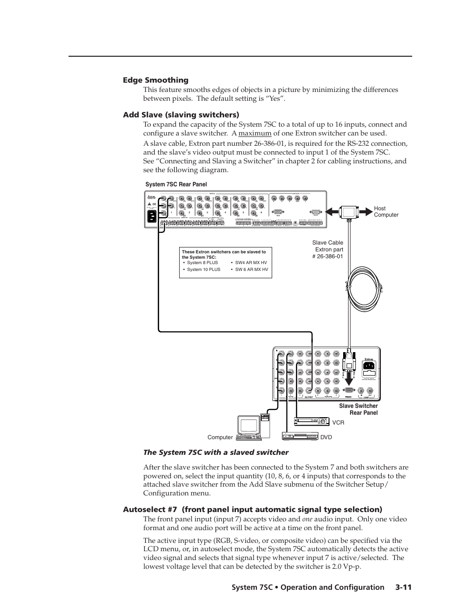 Add slave (slaving switchers), System 7sc rear panel slave switcher rear panel, Computer dvd vcr | Extron Electronics System 7SC User Manual | Page 39 / 74