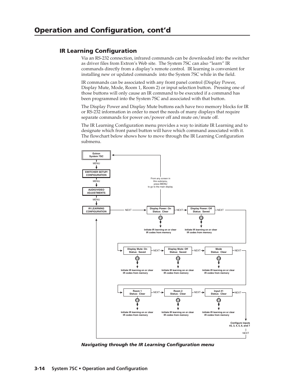 Operation and configuration, cont’d, Ir learning configuration, System 7sc • operation and configuration 3-14 | Extron Electronics System 7SC User Manual | Page 42 / 74