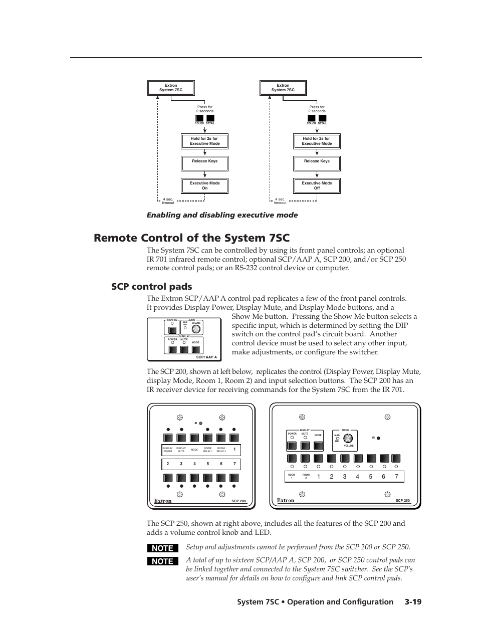 Remote control of the system 7sc, Scp control pads, 19 system 7sc • operation and configuration | Extron Electronics System 7SC User Manual | Page 47 / 74