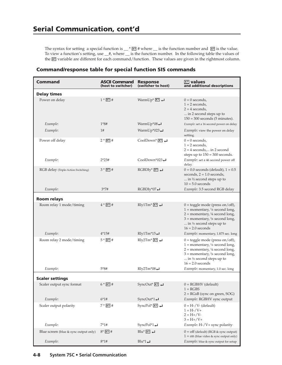 Serial communication, cont’d, System 7sc • serial communication 4-8 | Extron Electronics System 7SC User Manual | Page 56 / 74