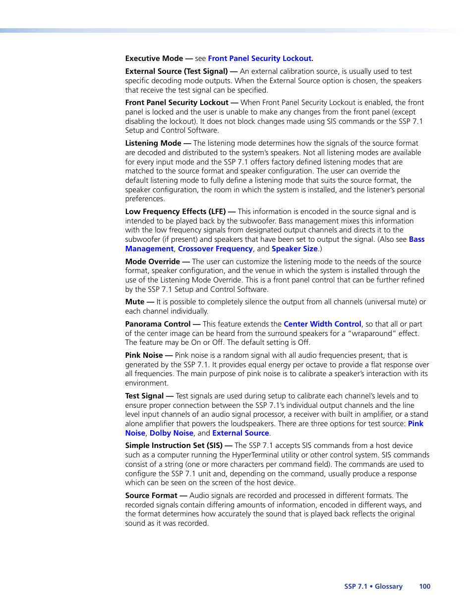 Low frequency effects | Extron Electronics SSP 7.1 User Guide User Manual | Page 106 / 112