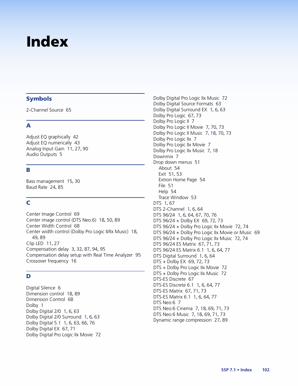 Index, Symbols | Extron Electronics SSP 7.1 User Guide User Manual | Page 108 / 112