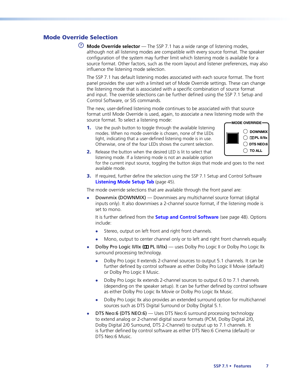 Mode override selection | Extron Electronics SSP 7.1 User Guide User Manual | Page 13 / 112