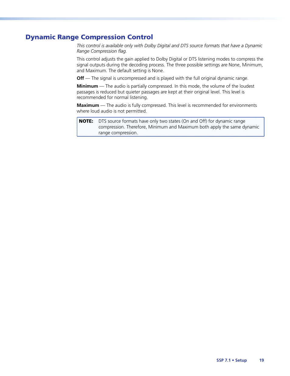 Dynamic range compression control | Extron Electronics SSP 7.1 User Guide User Manual | Page 25 / 112