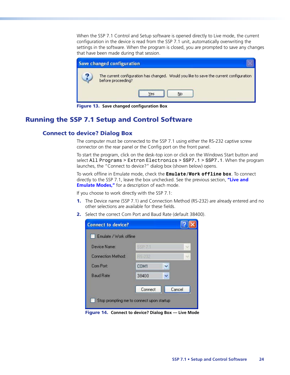 Running the ssp 7.1 setup and control software, Connect to device?” dialog box, Running the ssp 7.1 setup and | Control software | Extron Electronics SSP 7.1 User Guide User Manual | Page 30 / 112