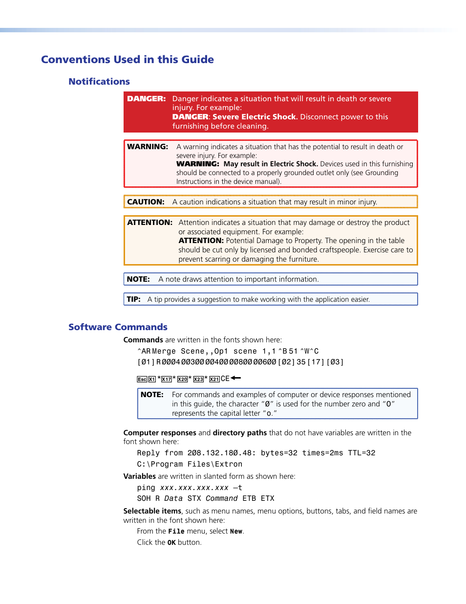 Conventions used in this guide | Extron Electronics SSP 7.1 User Guide User Manual | Page 4 / 112