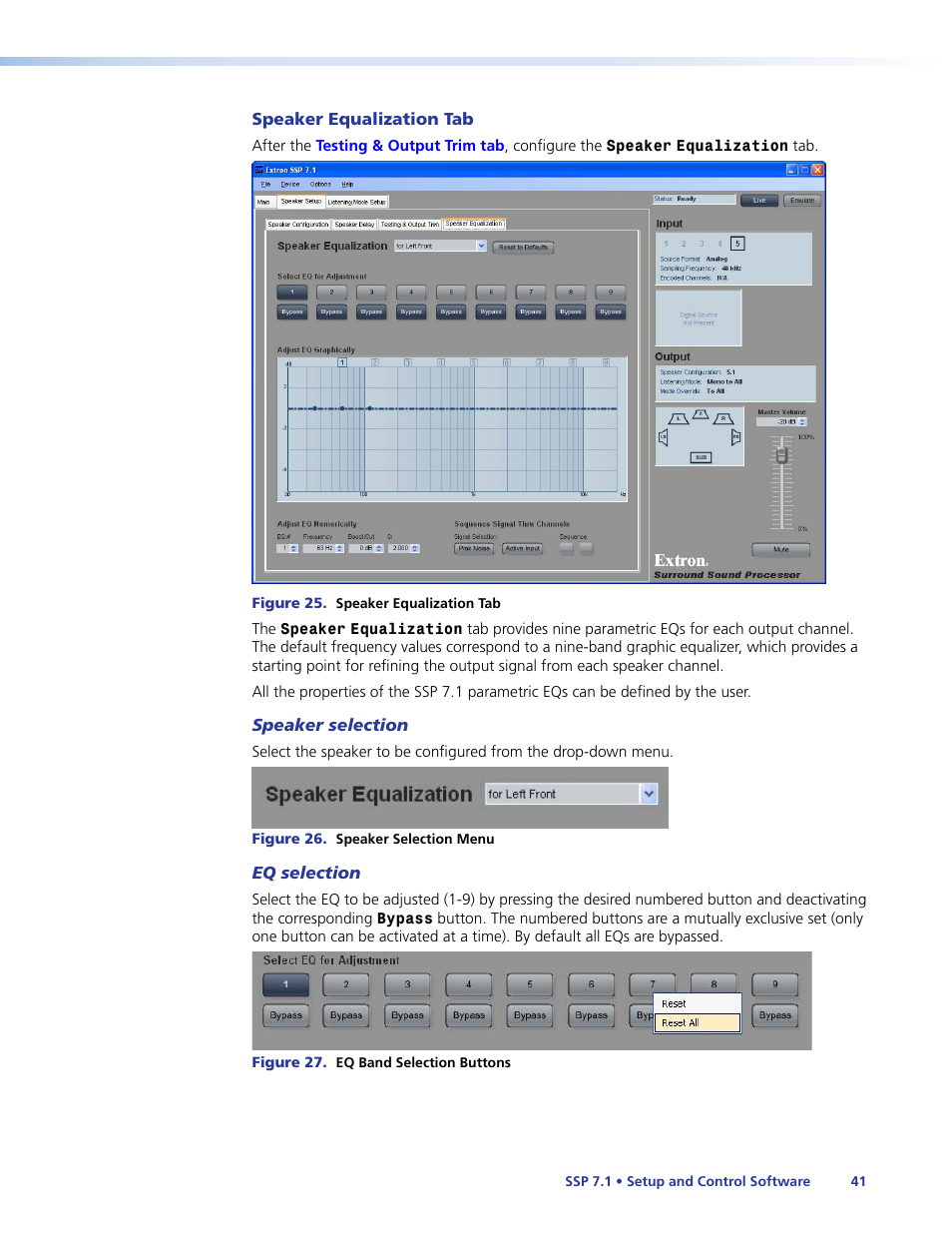 Speaker equalization tab, Speaker equalization | Extron Electronics SSP 7.1 User Guide User Manual | Page 47 / 112