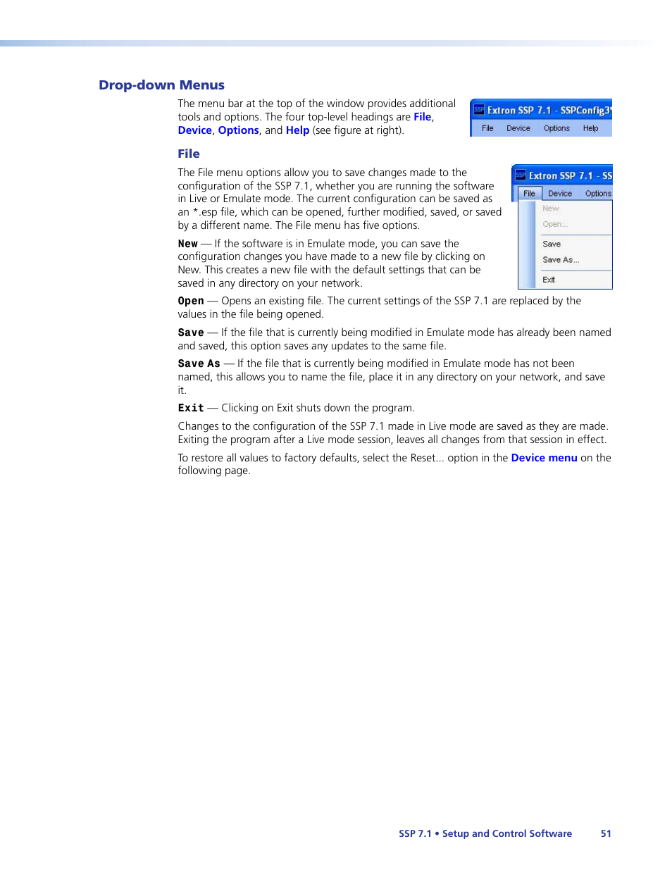 Drop-down menus | Extron Electronics SSP 7.1 User Guide User Manual | Page 57 / 112