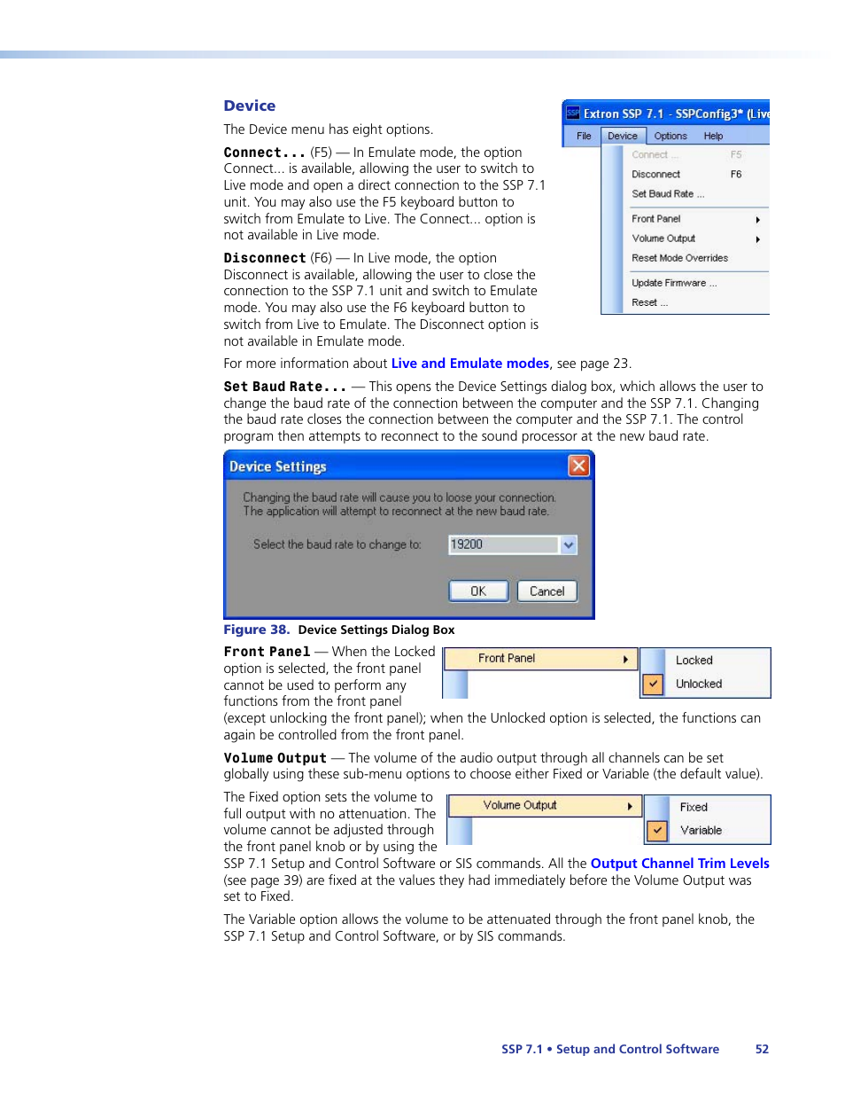 Device, Device menu | Extron Electronics SSP 7.1 User Guide User Manual | Page 58 / 112