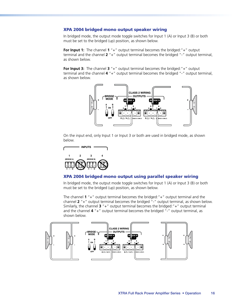 Xpa 2004 bridged mono output speaker wiring, 8 ohm load | Extron Electronics XTRA Full Rack Series User Guide User Manual | Page 21 / 33