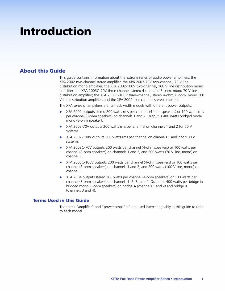 Introduction, About this guide, Terms used in this guide | Extron Electronics XTRA Full Rack Series User Guide User Manual | Page 6 / 33