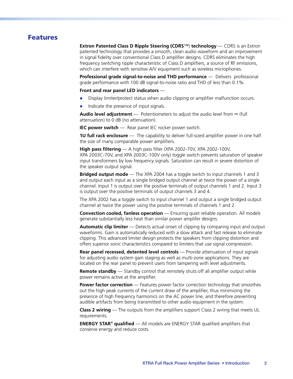 Features | Extron Electronics XTRA Full Rack Series User Guide User Manual | Page 7 / 33