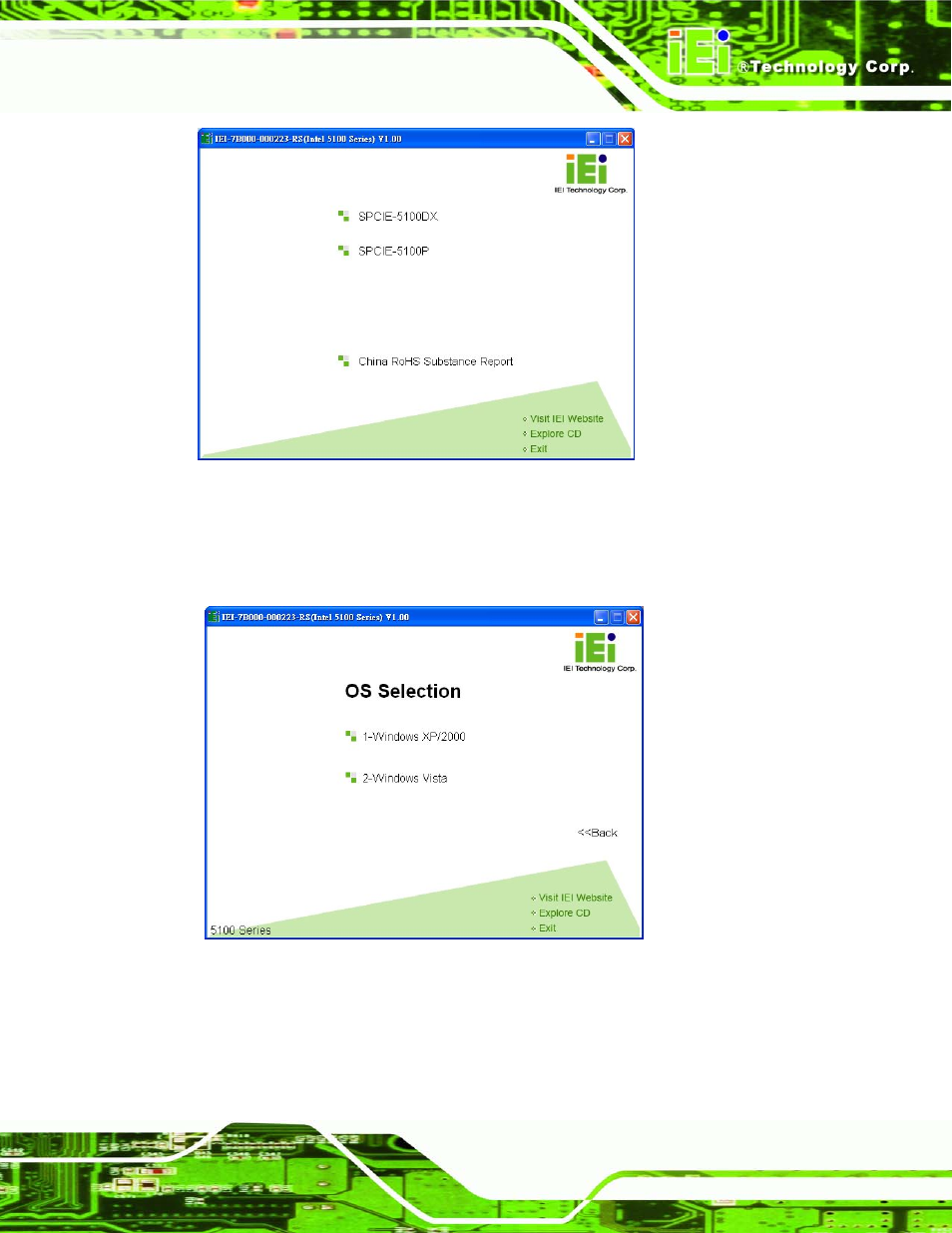 Figure 7-1: introduction screen, Figure 7-2: os selection screen | IEI Integration SPCIE-5100DX User Manual | Page 145 / 180