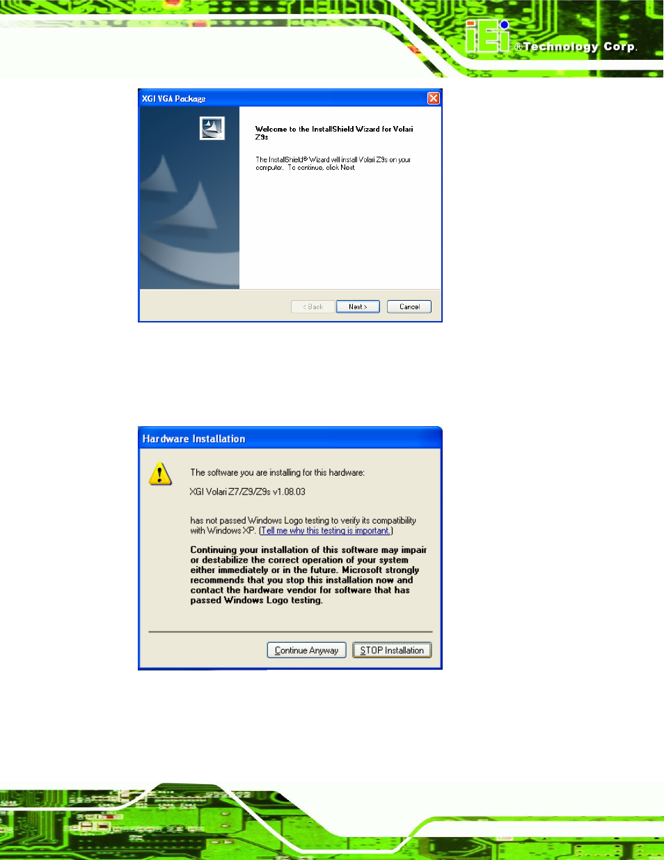 Figure 7-10: vga driver welcome screen, Figure 7-11: windows logo testing, Screen in figure 7-11 next | IEI Integration SPCIE-5100DX User Manual | Page 151 / 180
