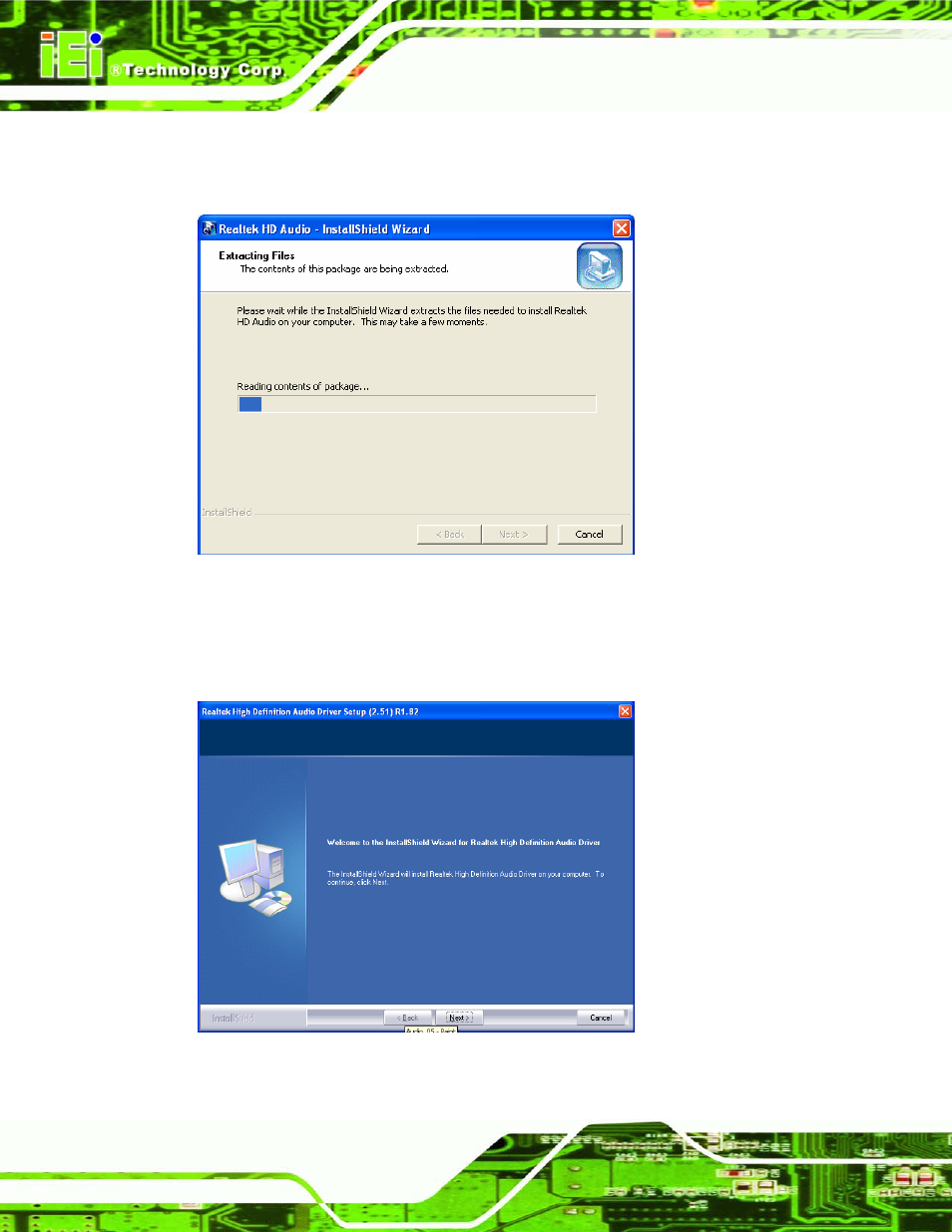 Figure 7-18: preparing setup screen, Figure 7-19: installshield wizard welcome screen | IEI Integration SPCIE-5100DX User Manual | Page 156 / 180