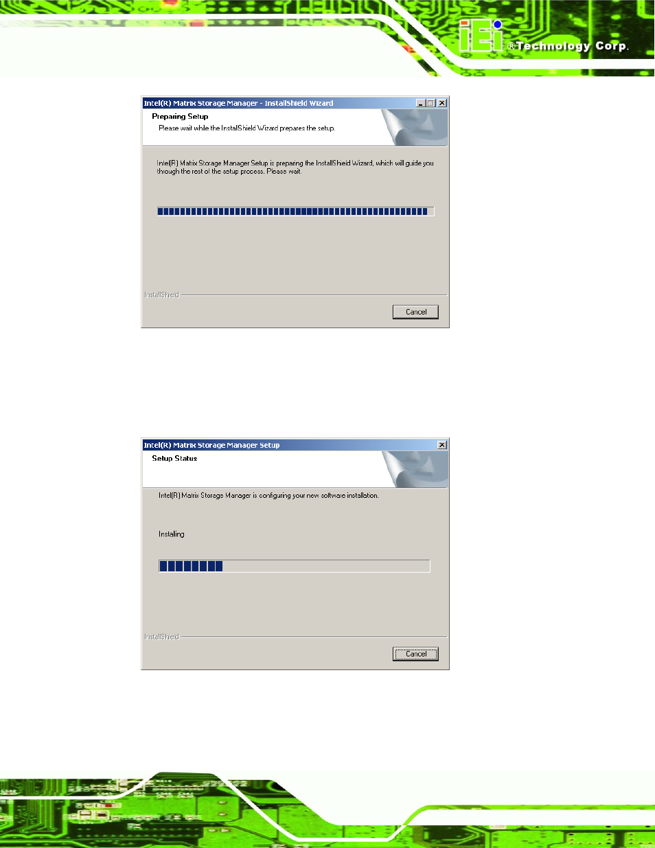 Figure 7-23: installshield wizard setup screen, Figure 7-24: matrix storage manager setup screen | IEI Integration SPCIE-5100DX User Manual | Page 159 / 180