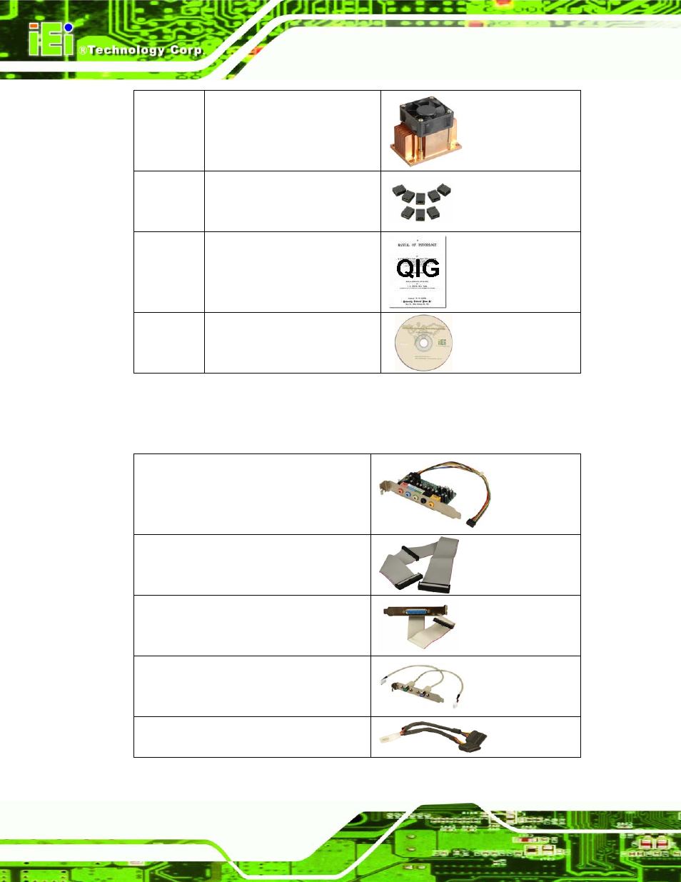 1 optional items, Table 2-1: package list contents, Table 2-2: package list contents | IEI Integration SPCIE-5100DX User Manual | Page 30 / 180