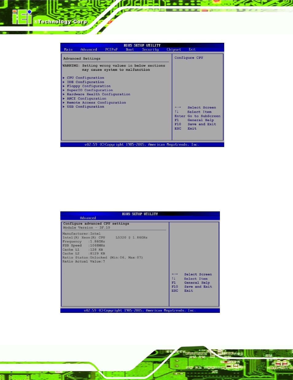 1 cpu configuration, Menu 2: advanced, Menu 3: cpu configuration | IEI Integration SPCIE-5100DX User Manual | Page 90 / 180