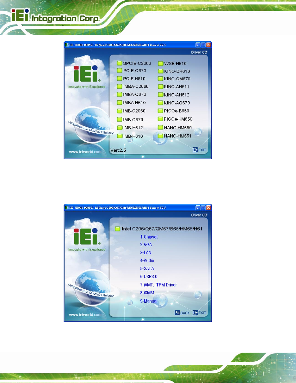 Figure 6-1: introduction screen, Figure 6-2: available drivers | IEI Integration SPCIE-C2060 v2.12 User Manual | Page 122 / 212