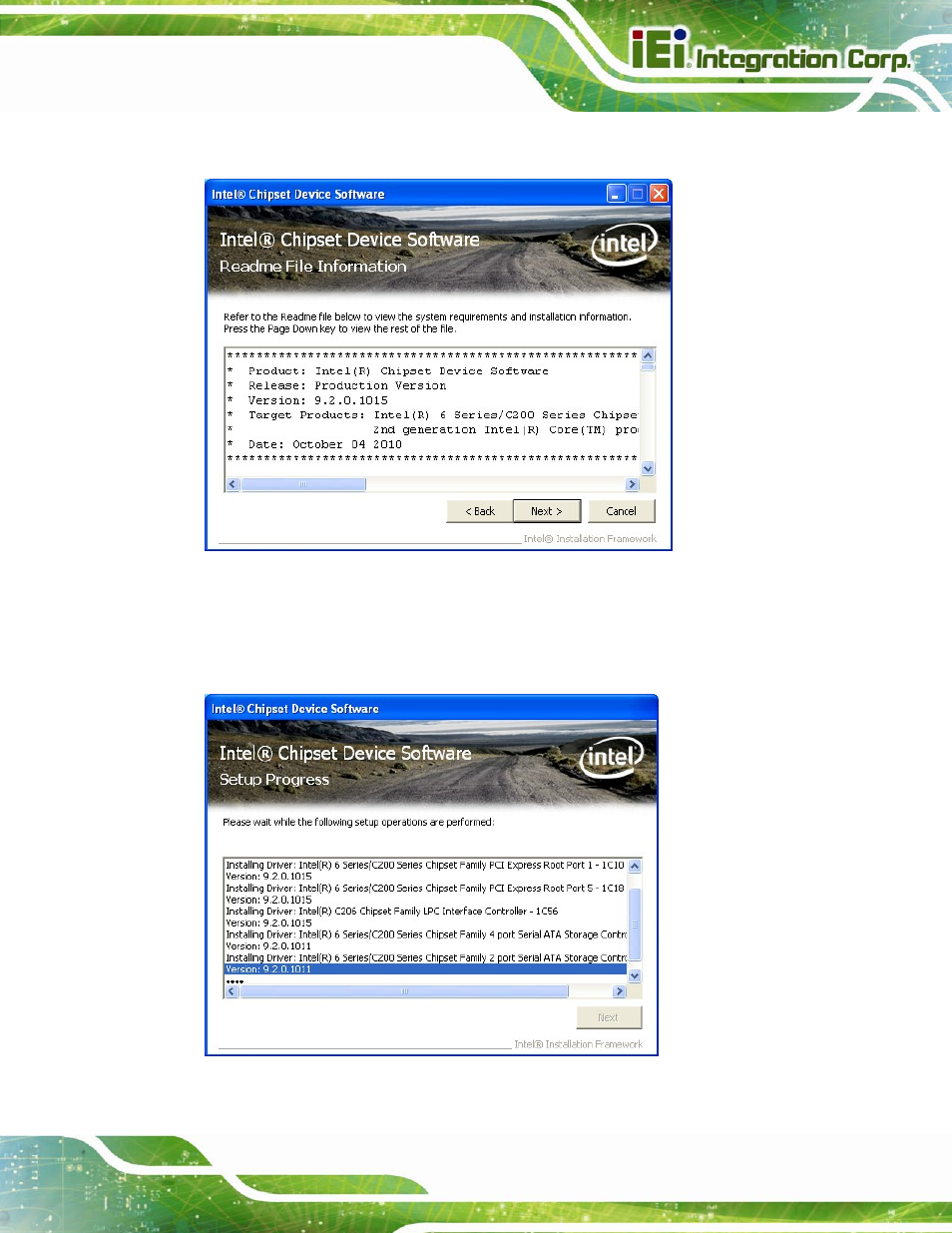 Figure 6-6: chipset driver read me file, Figure 6-7: chipset driver setup operations | IEI Integration SPCIE-C2060 v2.12 User Manual | Page 125 / 212