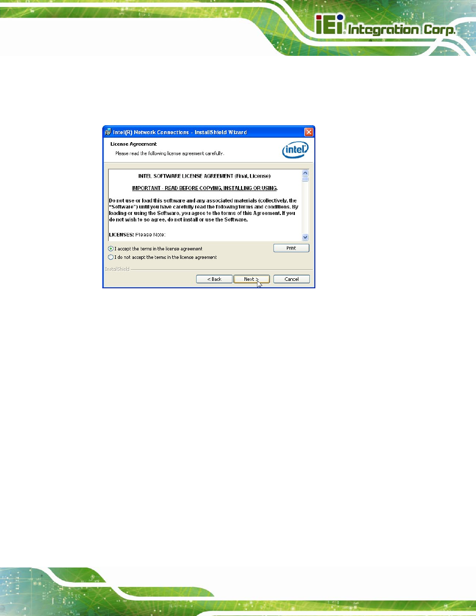 Figure 6-16: lan driver license agreement | IEI Integration SPCIE-C2060 v2.12 User Manual | Page 131 / 212