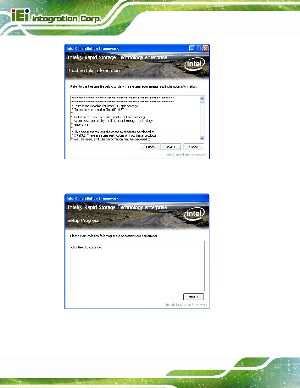 Figure 6-26: sata raid driver read me file, Figure 6-27: sata raid driver setup operations | IEI Integration SPCIE-C2060 v2.12 User Manual | Page 138 / 212