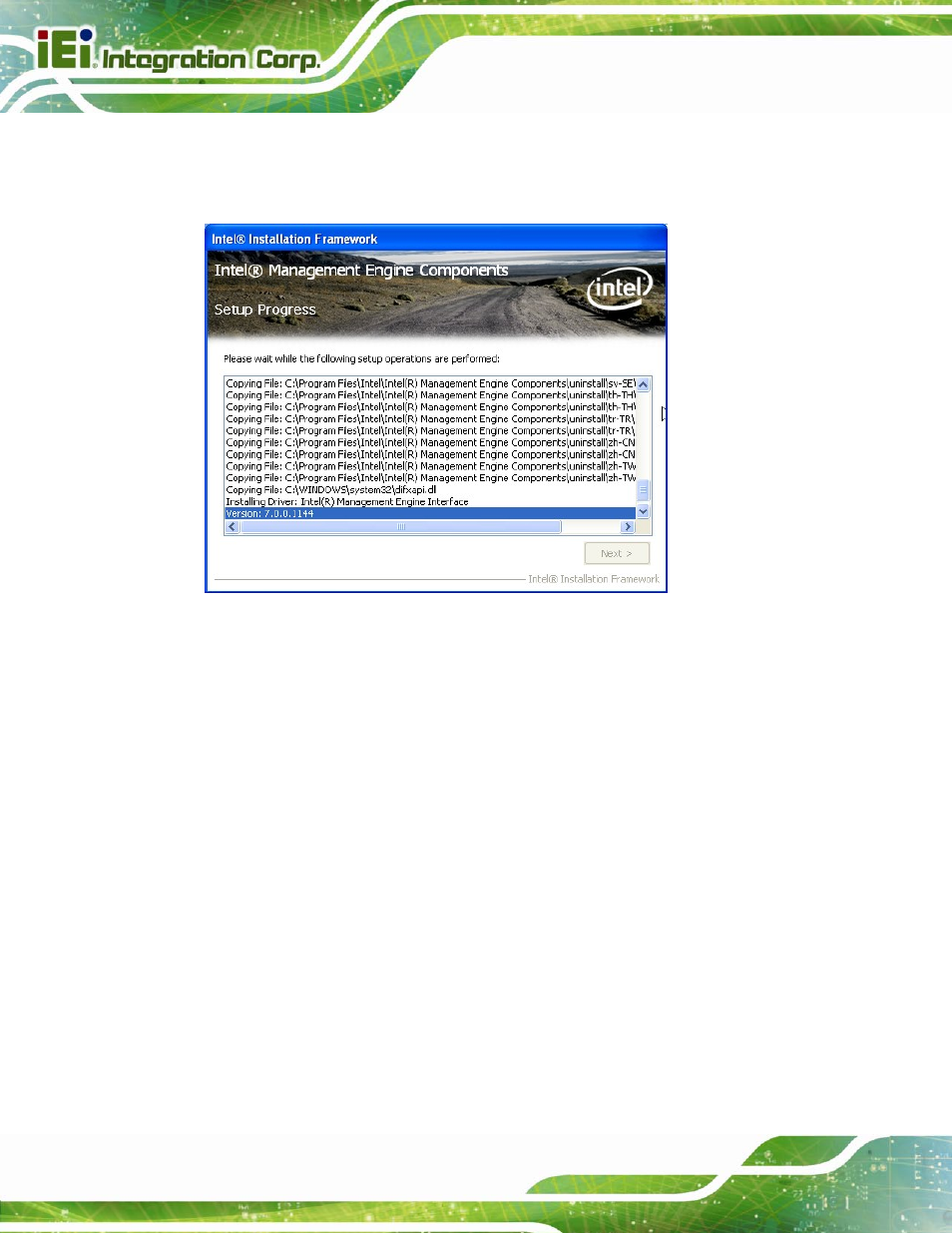 Figure 6-32: intel® me driver setup operations | IEI Integration SPCIE-C2060 v2.12 User Manual | Page 142 / 212