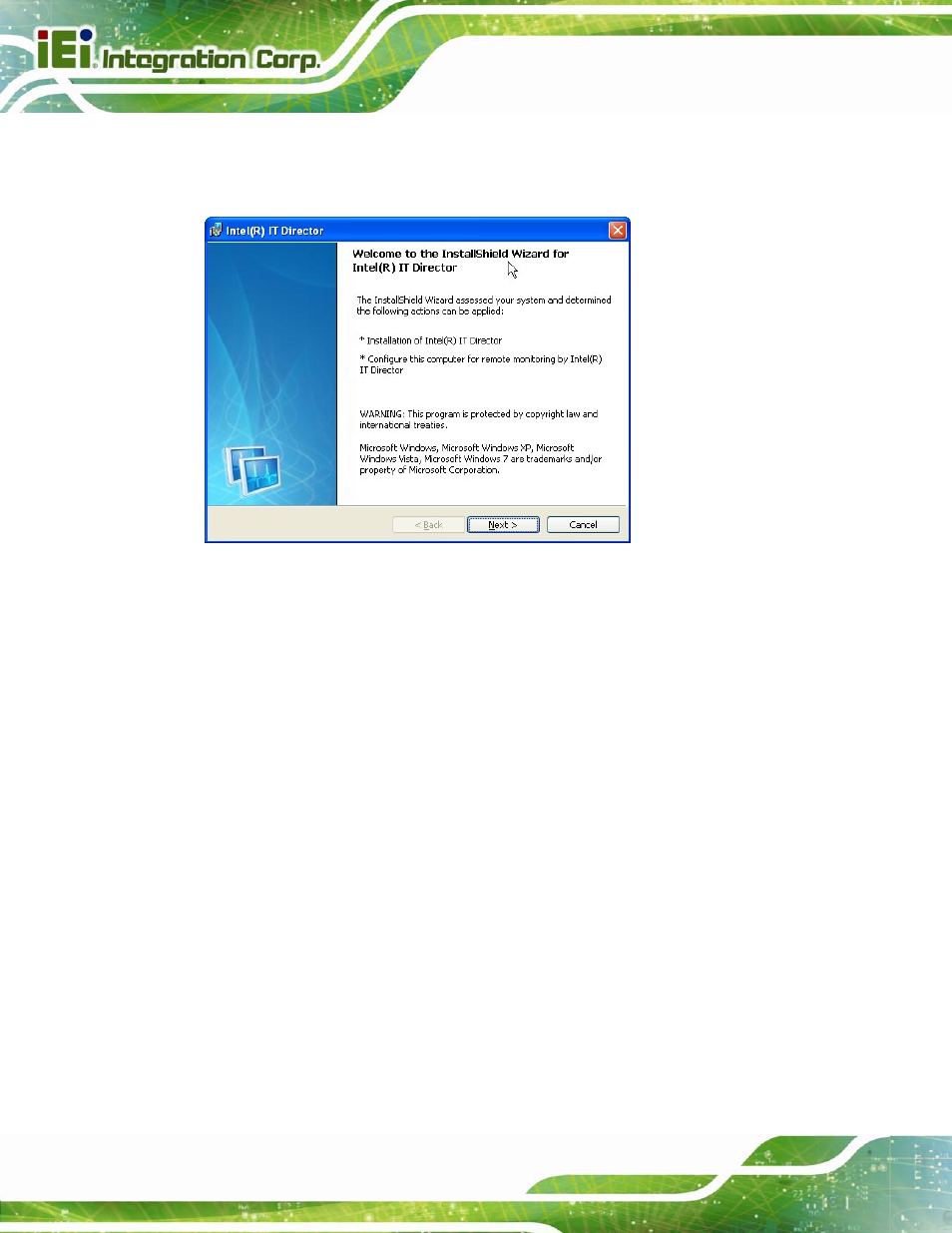 Figure 6-34: it director welcome screen | IEI Integration SPCIE-C2060 v2.12 User Manual | Page 144 / 212