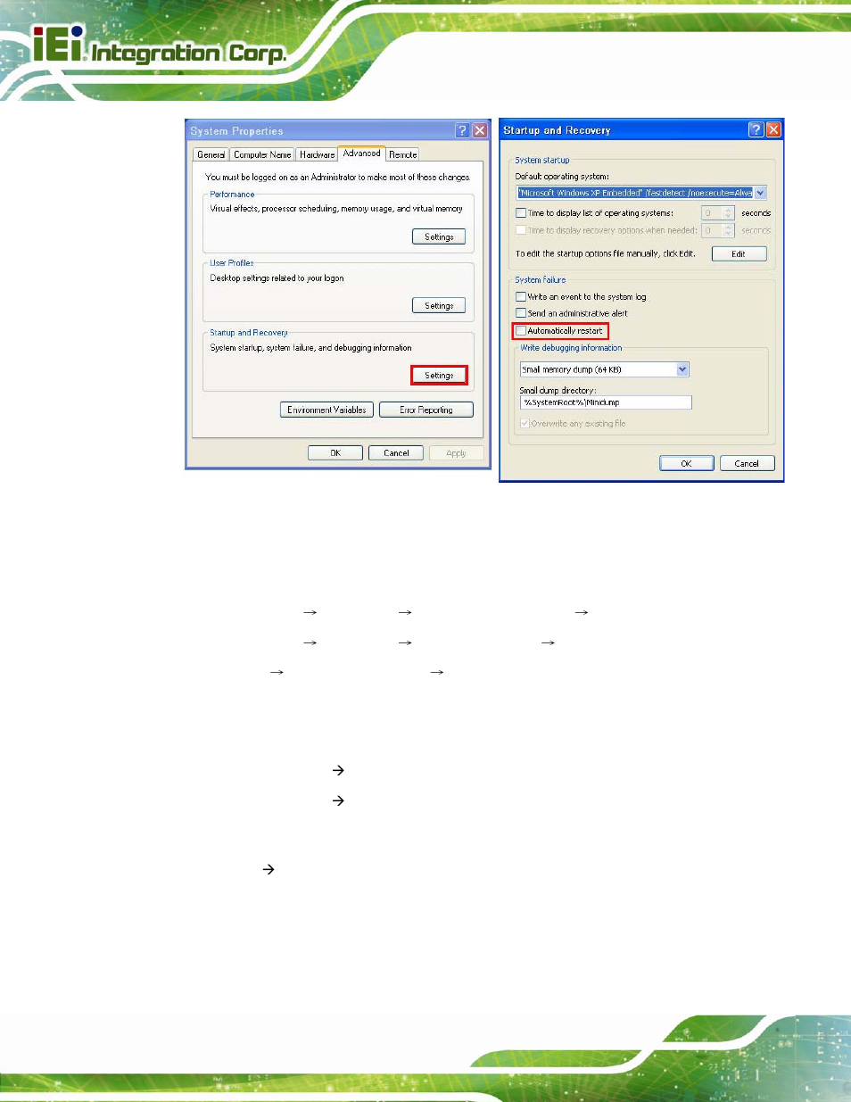 Figure b-42: disable automatically restart | IEI Integration SPCIE-C2060 v2.12 User Manual | Page 190 / 212