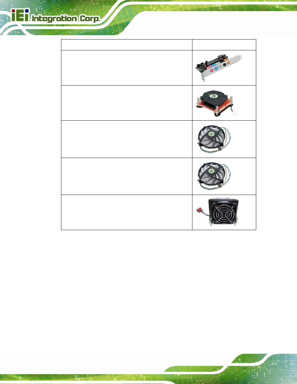 Table 2-2: optional items | IEI Integration SPCIE-C2060 v2.12 User Manual | Page 30 / 212