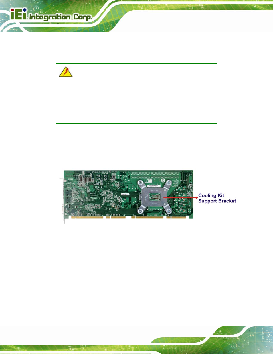 2 socket lga1155 cooling kit installation, Figure 4-5: cooling kit support bracket | IEI Integration SPCIE-C2060 v2.12 User Manual | Page 62 / 212